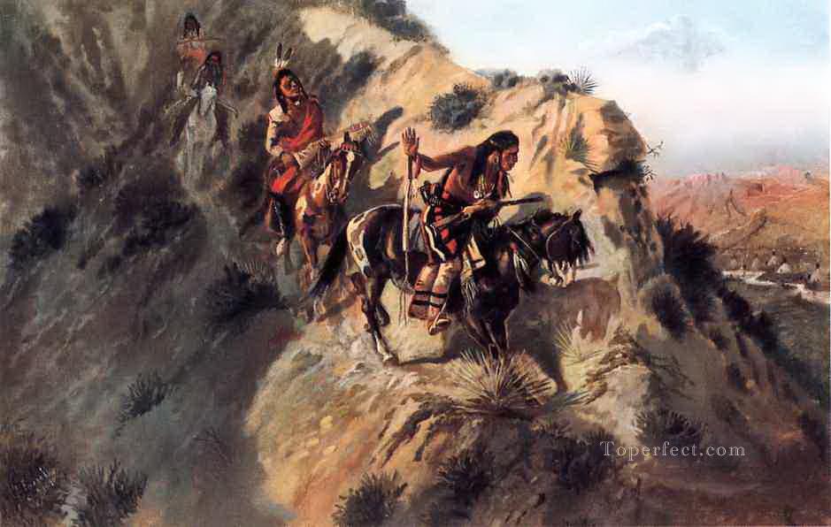 敵の偵察 1890年 チャールズ・マリオン・ラッセル アメリカ・インディアン油絵